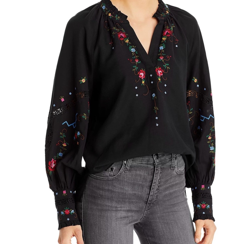 Kobi Halperin Farrah Blouse Floral Cross Stitch Embroidery